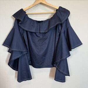 Women's Alexis Navy Off Shoulder Ruffle Flutter Sleeve Blouse Size Small